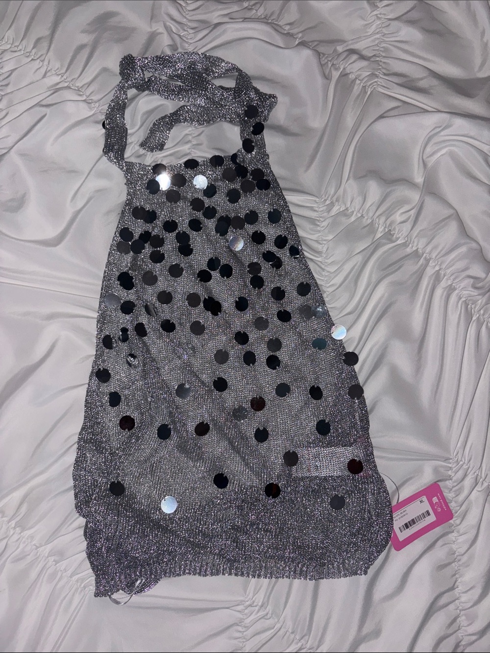 Edikted Silver Sequin Halter Top